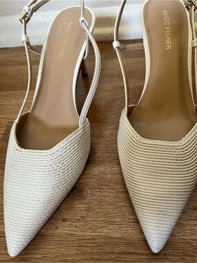Marc Fisher Mftavia Slingback Textured Pointed-Toe Heels in Cream/Ivory